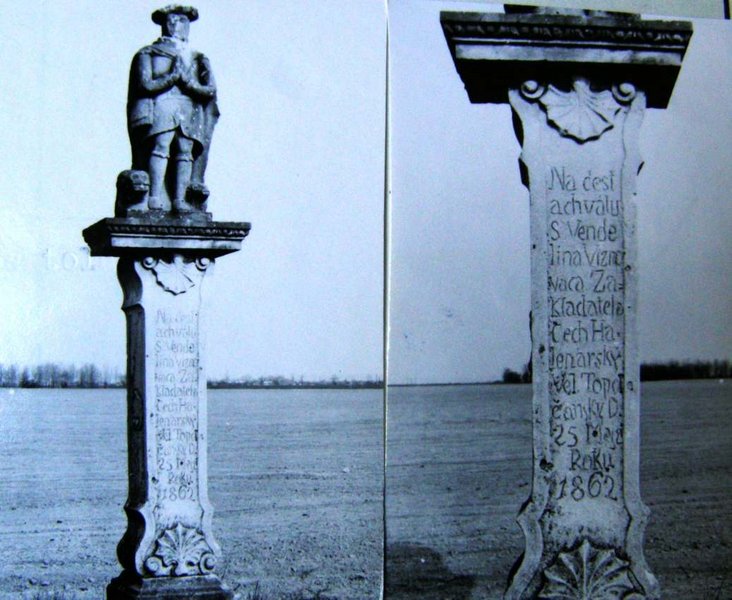 historická fotografia sochy sv. Vendelína v poli; archív: B. Sasko, TM Topoľčany