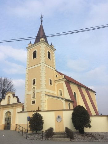 Pohľad z juhozápadu na areál kostola v Blatnom. Foto: A.Bunčeková, PÚ SR 2018