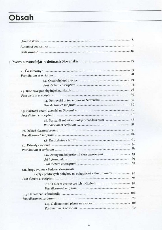 Zvony a zvonolejárstvo na Slovensku - obsah knihy
