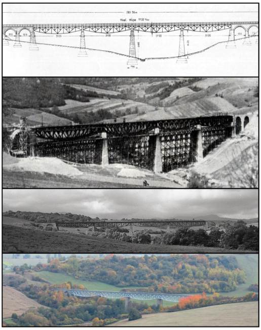 Hrabovecký viadukt - projekt, dobové s aktuálne zábery, zdroj: Archív KPÚ Prešov
