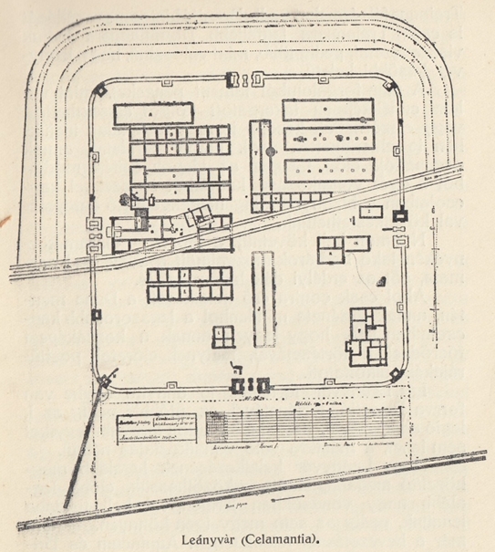 03 – Mapa rímskeho kastela v polohe Leányvár pri Iži (KURUCZ, J. Római nyomok a pannoniai Duna-Limes balpartján. Komárom, 1914, s 33)