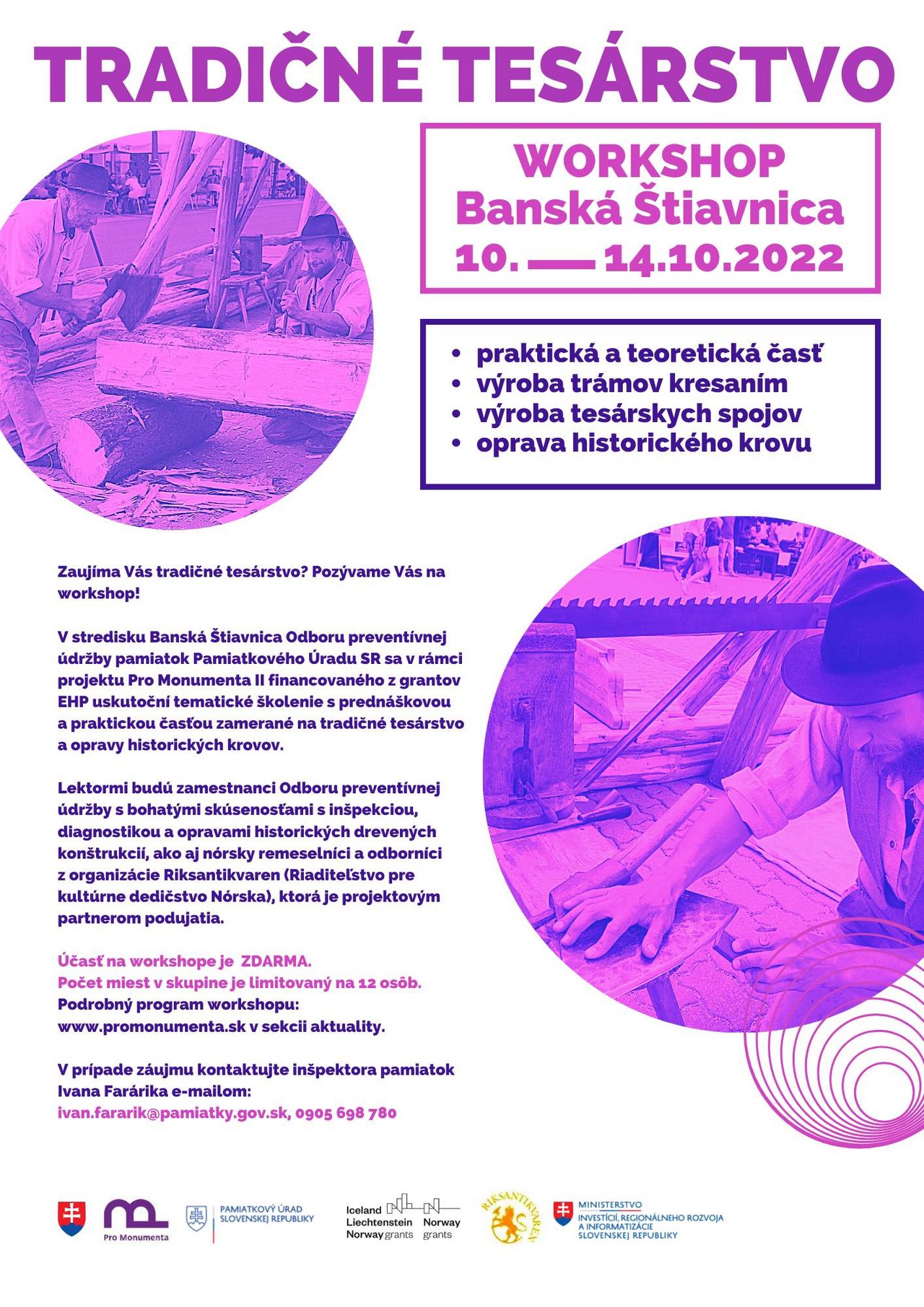 propagačný leták a pozvánka na workshop Tradičného tesárstvo v Banskej Štiavnici