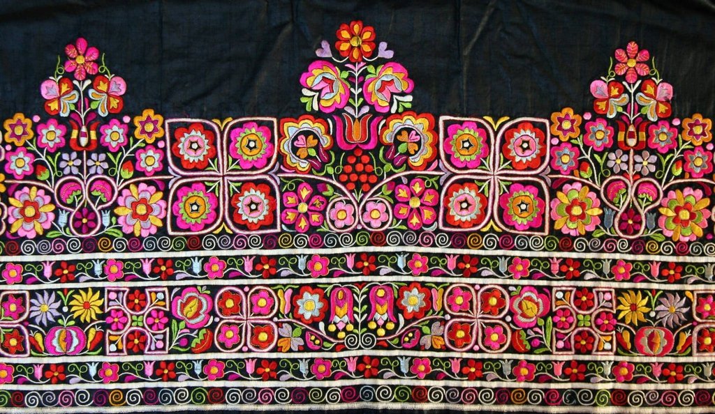 Výšivka na ženskej zástere z prelomu 19. a 20. storočia sa objavila medzi prvkami v Reprezentatívnom zozname nehmotného kultúrneho dedičstva Slovenska, zdroj: Slovenský ľudový umelecký kolektív (Foto: M. Lantaj). Viac aj v článku VOĽANSKÁ, Ľ. Nehmotné alebo živé dedičstvo? In: Pamiatky a múzeá č. 2/2022.