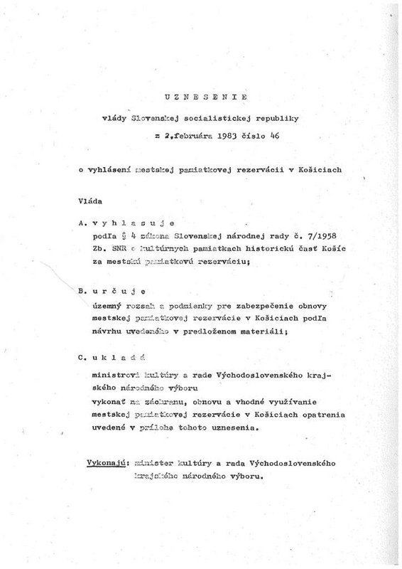 Uznesenie.vlady.c.46.1983 o MPR Kosice. zdroj archiv KPU Kosice