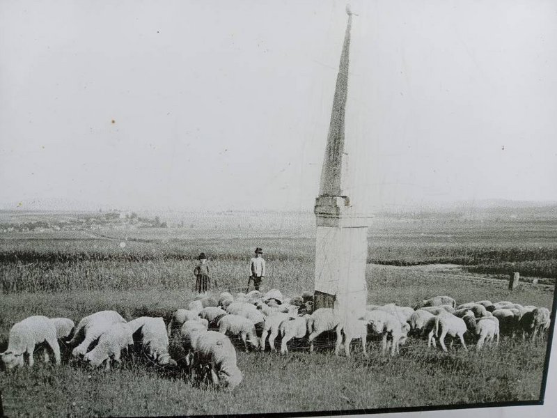 01 - Na pamiatku bitky dal Imrich Esterházi v roku 1734 postaviť na vozokanskom poli spomienkový stĺp (obelisk). Archív KPÚ Nitra
