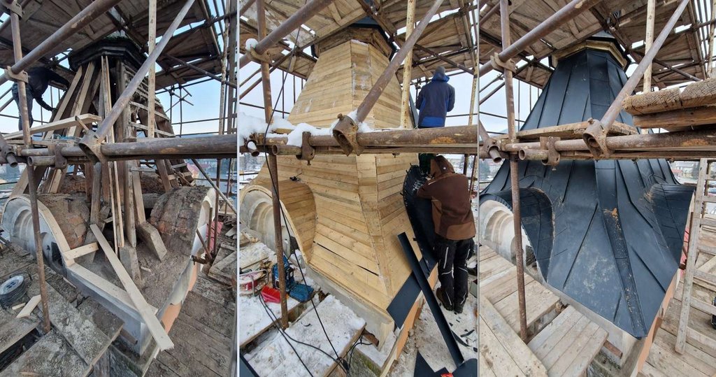 Štítnik r.k kostol, obnova strechy veže, foto Mgr. Andrej Bisák