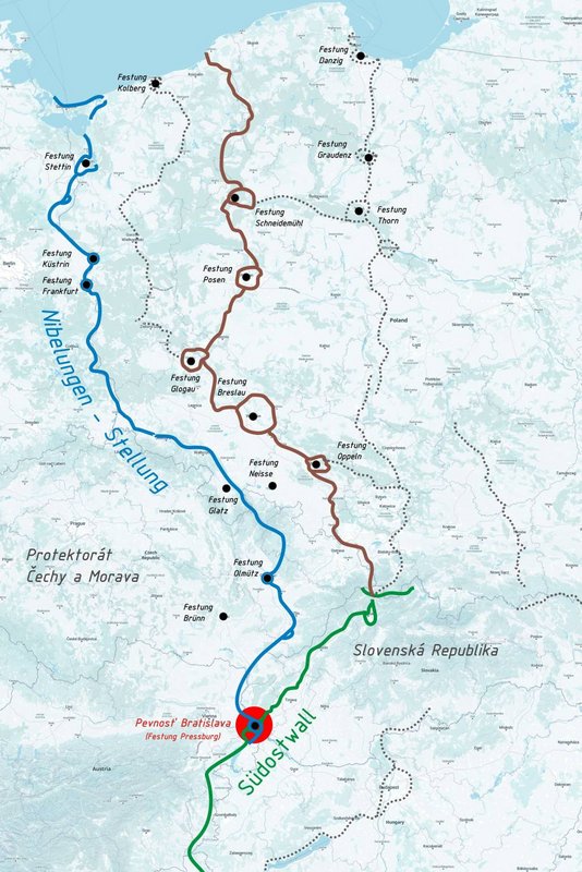 Pevnosť Bratislava v sústave nemeckých obranných línií, zdroj: Bunkre, o. z., autor: P. Škorvánek