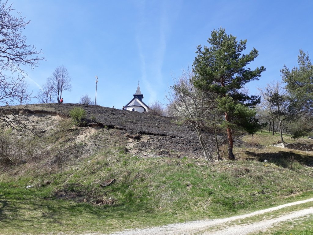 Požiar na ploche zaniknutého cintorína pri stredovekom kostole v Kšinnej, foto: M.Vargicová, PÚSR