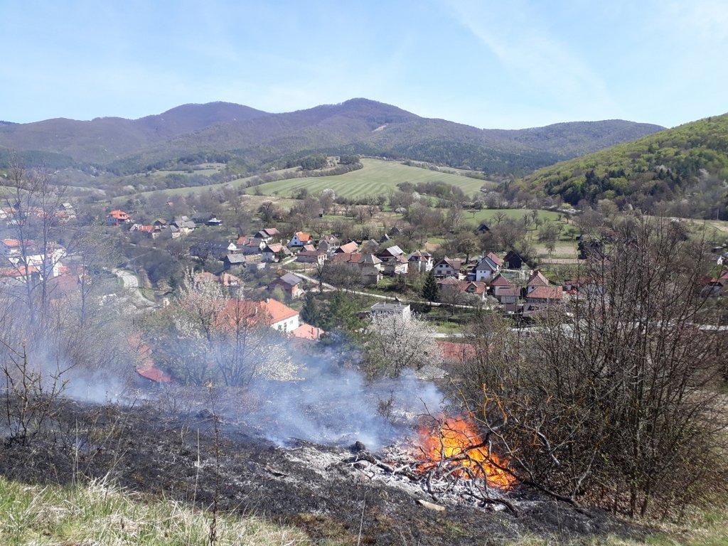 Požiar na ploche zaniknutého cintorína pri stredovekom kostole v Kšinnej, foto: M.Vargicová, PÚSR
