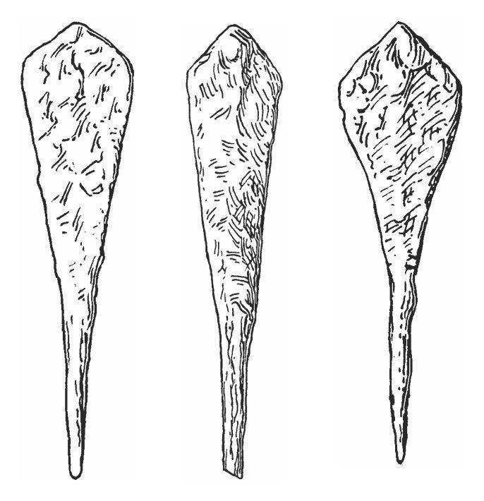 Staromaďarské železné hroty šípov, zdroj: TOČÍK, A: Slawisch-avarisches Gräberfeld in Holiare (1968)