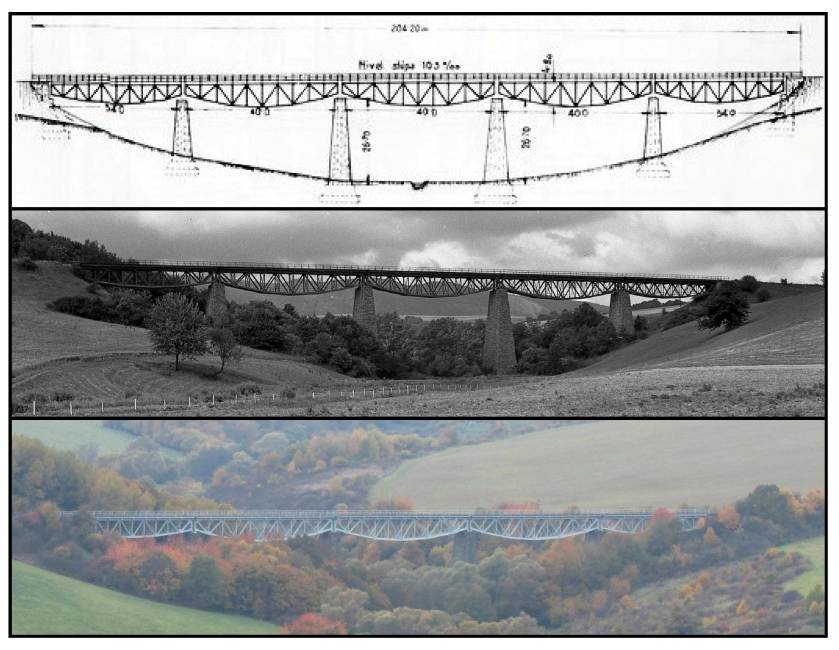 Pavlovský viadukt - projekt, dobové s aktuálne zábery, zdroj: Archív KPÚ Prešov